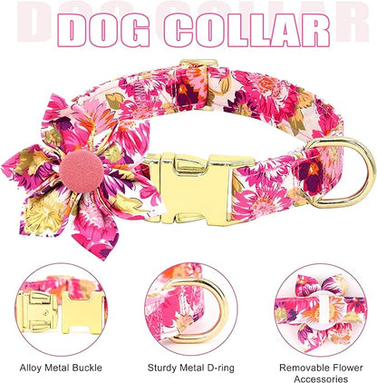 Beirui Cute Girl Dog Collars, Harnesses & Leashes Set - Adjustable Dog Collar and Leash Set with Flower - Soft Mesh Dog Vest Harness for Puppies Small Medium Dogs (Pink-2,S)