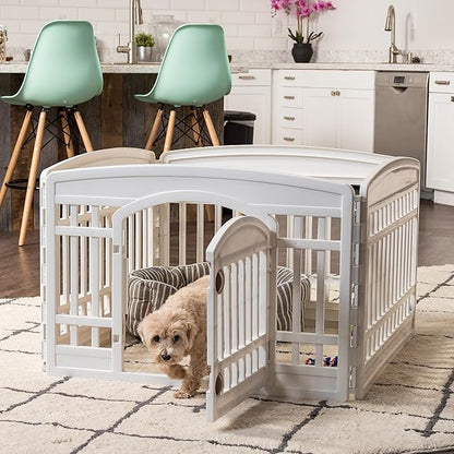 IRIS USA Dog Playpen with Door, 24” 4 Panel Pet Exercise Pen – Indoor Outdoor Puppy Play Pen, Portable Plastic Pet Fence for Small Medium Dogs, Foldable 35” x 35” x 24”, White