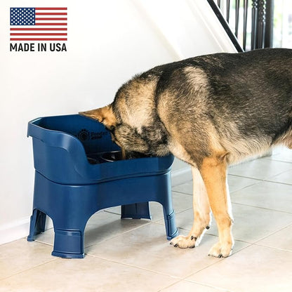 Neater Feeder Deluxe Mess-Proof Elevated Dog Bowls for Large Dogs (40+ lbs), 2 Height Adjustable (14.5” & 17.5”) No-Spill Raised Dog Bowl Stand, Stainless Steel Food Bowl Set, Made in USA, Dark Blue