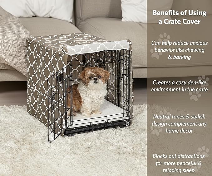 MidWest Homes for Pets Small Dog Crate Cover Featuring Teflon Fabric Protector, Poly-Cotton Privacy Kennel Cover Fits Most 24-inch Crates, Brown Designer Print, Washable, Reduces Barking