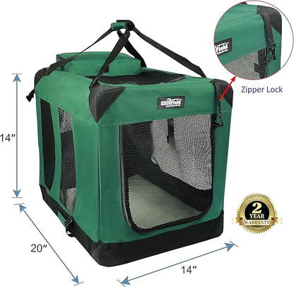 EliteField 3-Door Folding Soft Dog Crate with Carrying Bag and Fleece Bed (2 Year Warranty), Indoor & Outdoor Pet Home (20" L x 14" W x 14" H, Green)
