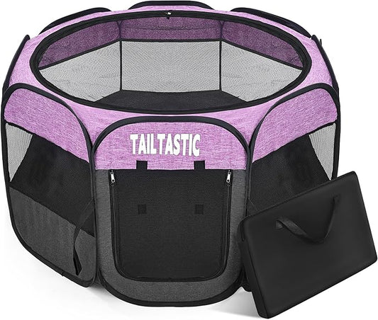 Large Cat Playpen for Multiple Cats, Extra Spacious Pet Tent Playground, Portable Dog Exercise Pen with Room for Toys & Bed, Indoor/Outdoor Enclosure for 2-3 Pets (Purple, Large)
