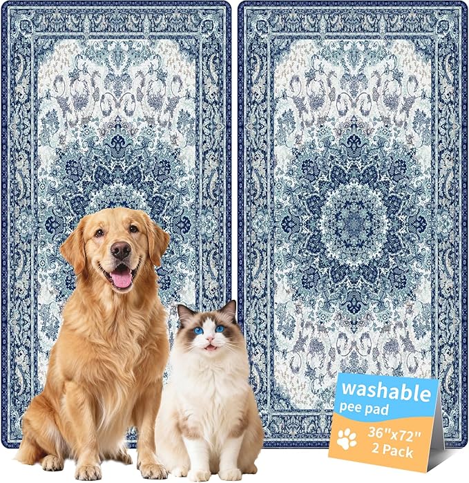 Washable Pee Pads for Dogs, Reusable Puppy Potty Training Pads, Ultra-Absorbent Thick Waterproof Leak-Proof Non-Slip Pads & Mat for Crate, Playpen, Floor, Whelping & Housebreaking , 2 Pack 36"x72"