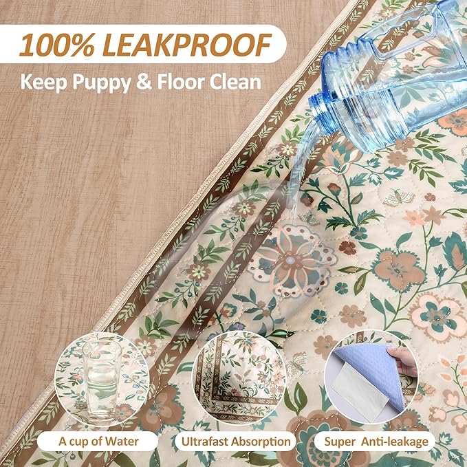 Washable Pee Pads for Dogs, 2 Pack Super Absorbent Reusable Puppy Pads with Colorful Flowers Patterns for Potty Training, Floor, Couch, Bed, and Crate,31"x 36"