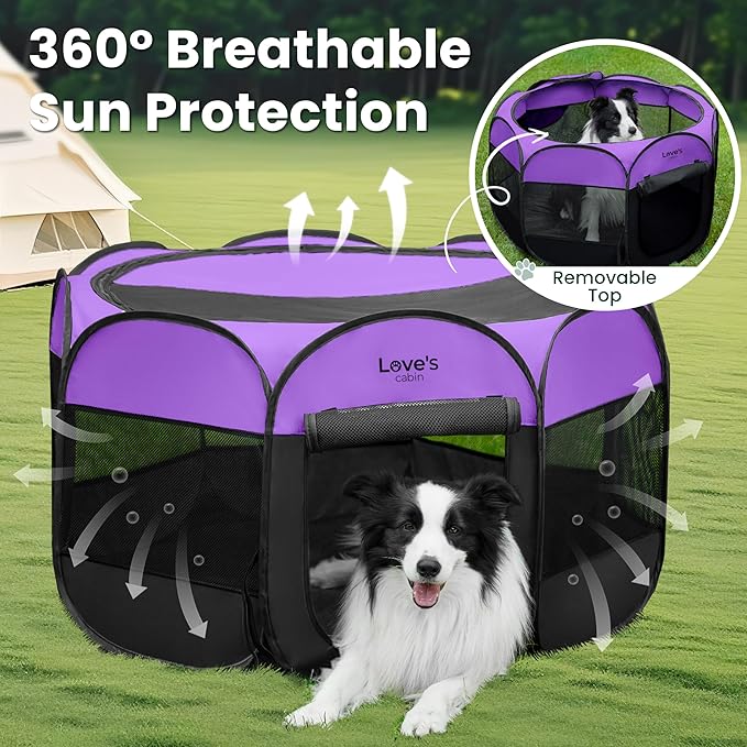 Love's cabin Pet Puppy Dog Playpen, Small Dog Tent Crates Cage Indoor/Outdoor, Portable Playpen for Cat, Foldable Pop Up Dog Kennel Playpen with Carring Case, Removable Zipper Top, Purple