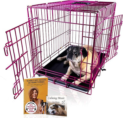 PET Expressions Luxury Colorful 24 Inch Foldable Dog Crate with 2 Doors | Free Training Ebook and Pet Calming Music | 3 Colors & 3