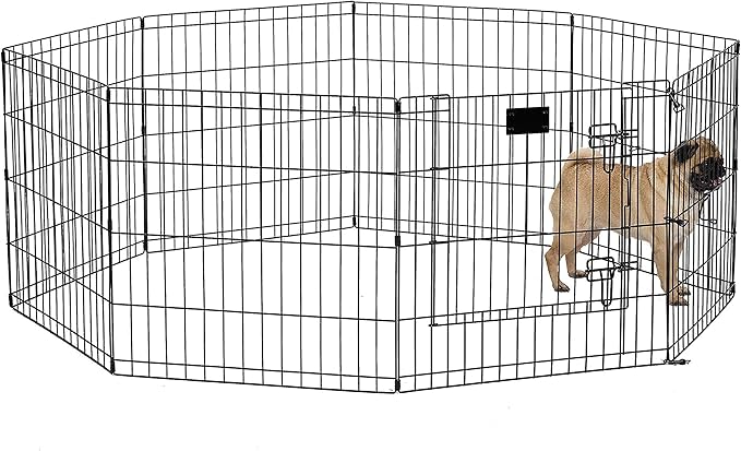 MidWest Homes for Pets 24-Inch Exercise Pen, for Indoor and Outdoor Use, 16 Sq Feet of Play, Single Door Folding Dog Pen, with Large Door Opening & Secure Latch, Easy to Set Up, Foldable Dog Playpen