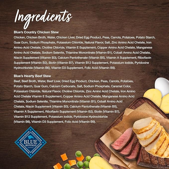 Blue Buffalo Blue's Stew Natural Wet Dog Food, Made with Natural Ingredients, Hearty Beef and Country Chicken Variety Pack, 12.5-oz Cans, 6 Count