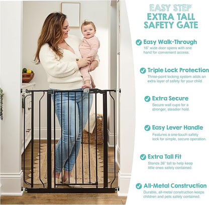 Regalo Safety 36" Extra Tall Baby Gate for Doorways & Bottom of Stairs, Pressure Mounted Walk Through Gate for Babies, Toddlers & Pets, Tested & Safe for 30 Years, American Designed, American Owned