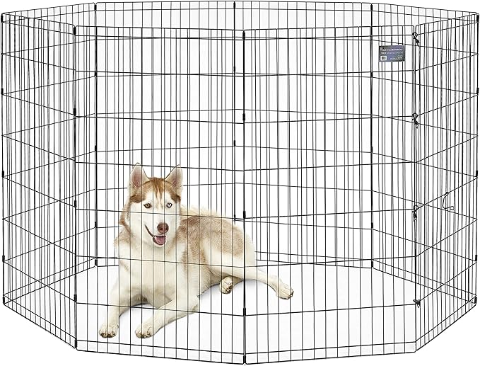 MidWest Homes for Pets 48-Inch Exercise Pen, for Indoor and Outdoor use, 16 Sq Feet of Play, Folding Dog Pen, No Door Design for Maximum Security, Easy to Set Up, Foldable Dog Playpen