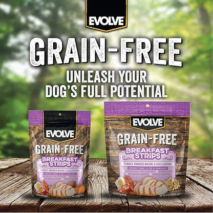 Evolve Grain Free Turkey, Bacon and Egg Flavored Breakfast Strips Dog Treats, 6oz