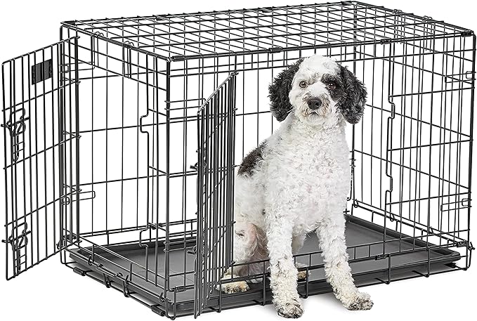 MidWest Homes for Pets 30-Inch LifeStages Crate for Medium Breeds, 21-40 lbs, Double Door Folding Dog Crate with Divider Panel, Leak-Proof Tray & Secure Latch, Heavy-Duty & Easy to Assemble