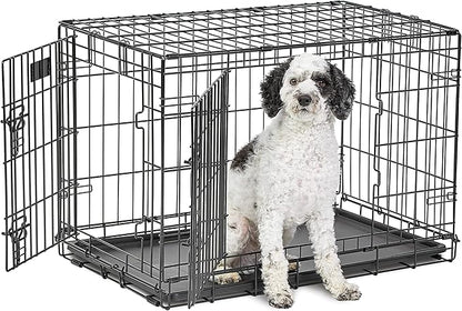 MidWest Homes for Pets 30-Inch LifeStages Crate for Medium Breeds, 21-40 lbs, Double Door Folding Dog Crate with Divider Panel, Leak-Proof Tray & Secure Latch, Heavy-Duty & Easy to Assemble