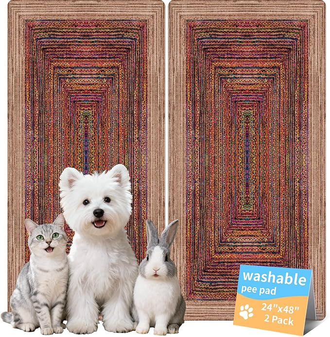 Washable Pee Pads for Dogs, Reusable Puppy Potty Training Pads, Ultra-Absorbent Thick Waterproof Leak-Proof Non-Slip Pads & Mat for Crate, Playpen, Floor, Whelping & Housebreaking , 2 Pack 24"x48"