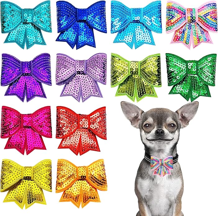 PET SHOW Small Dog Collar Charms Bowties for Cats Rabbits Slide on Puppies Medium Dog Collars Attachment Flower Bows Pet Bowknot Valentines Grooming Costumes Accessories