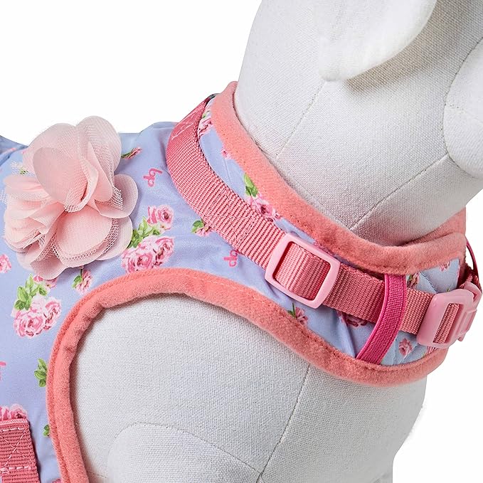 Blueberry Pet Soft & Comfy Floral No Pull Dog Harness Dress, Small Dog Harness, X-Small, Adjustable, Lightweight, Pastel Blue