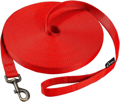 HIKISS Long Dog Leash Obedience Recall Training Agility Lead with Thickening Material for Large Dog - 15ft 20ft 30ft 50ft 100ft Training Leash(Red 30ft)