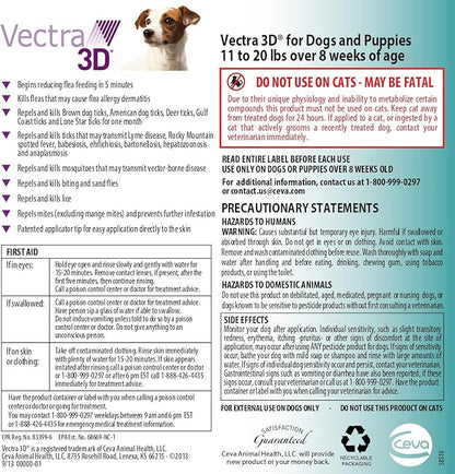 Vectra 3D S Dog 11 to 20 lbs 3pack Teal