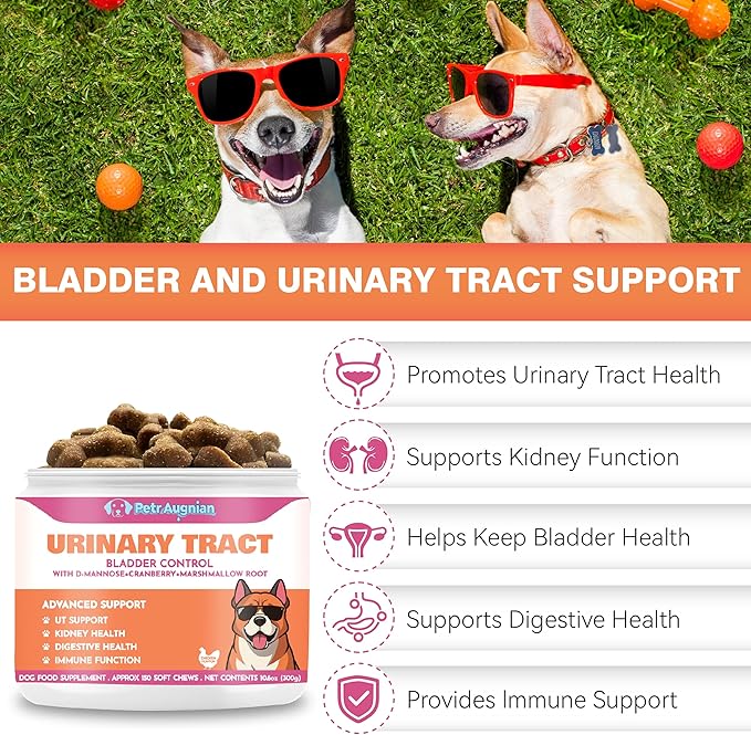 Dog Urinary Tract Supplement & Natural UTI Medicine Cranberry & D-Mannose -Kidney+Bladder Support - Best Prevention Incontinence & Bladder Stones-Cranberry Supplement - 150 Chews