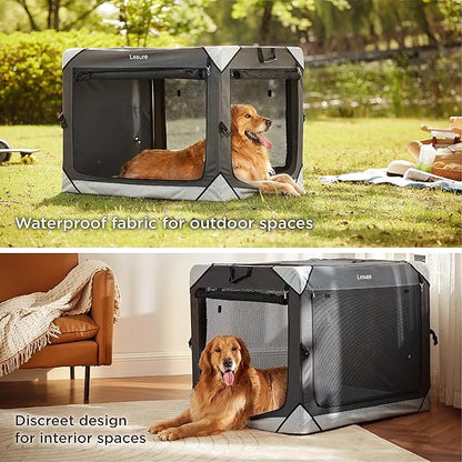 Lesure Collapsible Dog Crate - Portable Travel Kennel for Small Dog, 4-Door Pet Crate with Mesh Windows, Indoor & Outdoor, Charcoal Gray