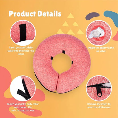 Big Ant Protective Inflatable Collar for Dogs and Cats, Dog Neck Donut Collar, Soft Cone for Dogs After Surgery, Soft Pet Recovery Collar Dog Cone Collar Does Not Block Vision E-Collar (Large, Pink)