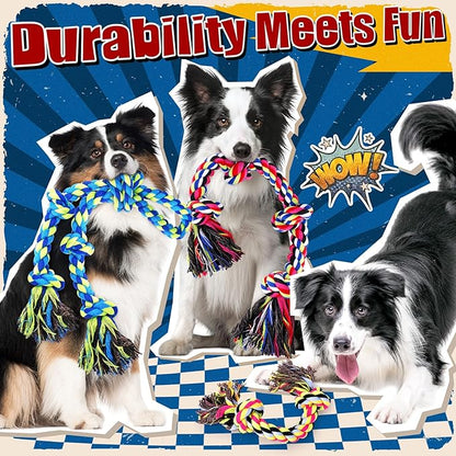 Forfon Tough & Strong Dog Toy for Aggressive Chewers – Tough Chew Toys for Large Dogs, Ideal for Tug-of-War & Teeth Cleaning, with 3 Rope Toys & 2 Dog Bags