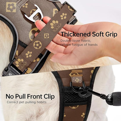 NESTROAD No Pull Dog Harness,Adjustable Oxford Dog Vest Harness with Leash,Reflective No-Choke Pet Harness with Easy Control Soft Handle for Large Dogs(Large,Dark Brown)