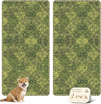 nunubaby Washable Pee Pads for Dogs, Stylish, Non-Slip and Leak-Proof Pee Pads. Reusable Potty Pads for Dogs for Crates and Floors.(Green/Multi, 36" x72" )