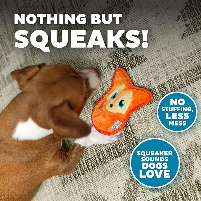 Outward Hound Durablez Minis – Squeaky Plush Dog Toy, No Stuffing for Less Mess, Interactive & Tough, Jumbo Squeaker, Puppies & Small Dogs, Fox, 6.3"