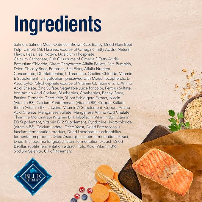 Blue Buffalo True Solutions Skin & Coat Care Natural Dry Dog Food for Adult Dogs, Salmon, 11-lb. Bag