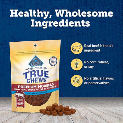 Blue Buffalo True Chews Premium Morsels Dog Treats, Made in The USA with Natural Ingredients, Steak, 10-oz Bag