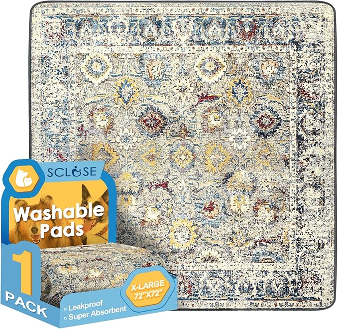 SCLOSE Washable Pee Pad for Dogs Extra Large, 72" x 72" Reusable Puppy Pads Waterproof Dog Rugs, Super Absorbent, Leakproof, Dog Crate Pad, Playpen Mat, Whelping Pads, Vintage