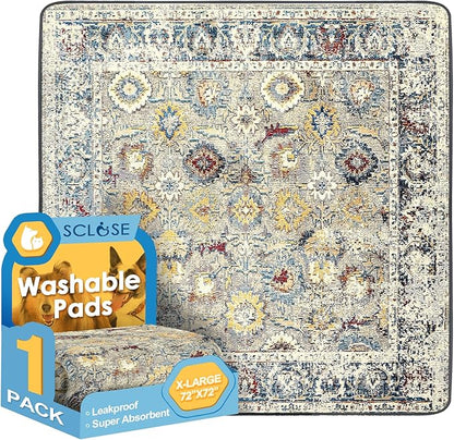 SCLOSE Washable Pee Pad for Dogs Extra Large, 72" x 72" Reusable Puppy Pads Waterproof Dog Rugs, Super Absorbent, Leakproof, Dog Crate Pad, Playpen Mat, Whelping Pads, Vintage
