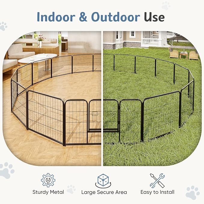 DUMOS Dog Playpen Indoor, Metal 32 Inch 16 Panels Foldable Pet Fence with Door, Outdoor Small Medium Large Dog Puppy Portable Exercise Play Pen for RV Camping, Trips, Play Yard
