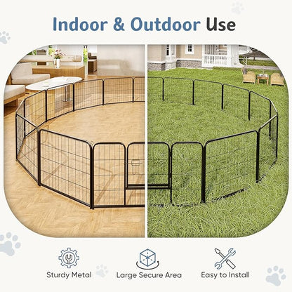DUMOS Dog Playpen Indoor, Metal 32 Inch 16 Panels Foldable Pet Fence with Door, Outdoor Small Medium Large Dog Puppy Portable Exercise Play Pen for RV Camping, Trips, Play Yard