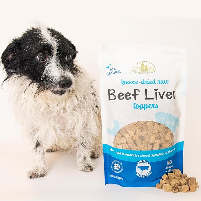 Fieldcrest Farms Freeze-Dried Beef Liver Dog Food Topper or Treat, 100% Single Ingredient Beef Liver, High-Protein, Raw & Grain-Free, 12 oz