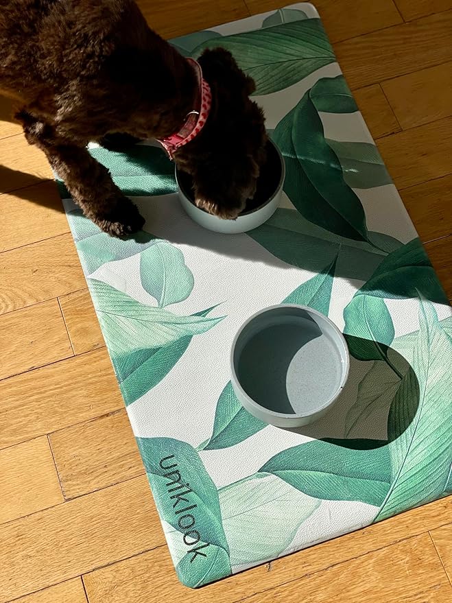 Pet Placemat, Dog Cat Food Water Bowls Mat Feeding Station Pet Safe 28" X 16.5" Waterproof Easy to Clean Dog Modern Designs Boho Uniklook