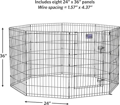 MidWest Homes for Pets Folding Metal Dog Exercise Pen, Indoor/Outdoor Playpen with Secure Door, Provides 16 Sq Feet of Play Space, 36-Inches Tall, Black E-Coated