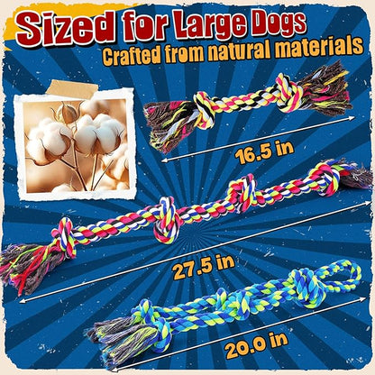 Forfon Tough & Strong Dog Toy for Aggressive Chewers – Tough Chew Toys for Large Dogs, Ideal for Tug-of-War & Teeth Cleaning, with 3 Rope Toys & 2 Dog Bags