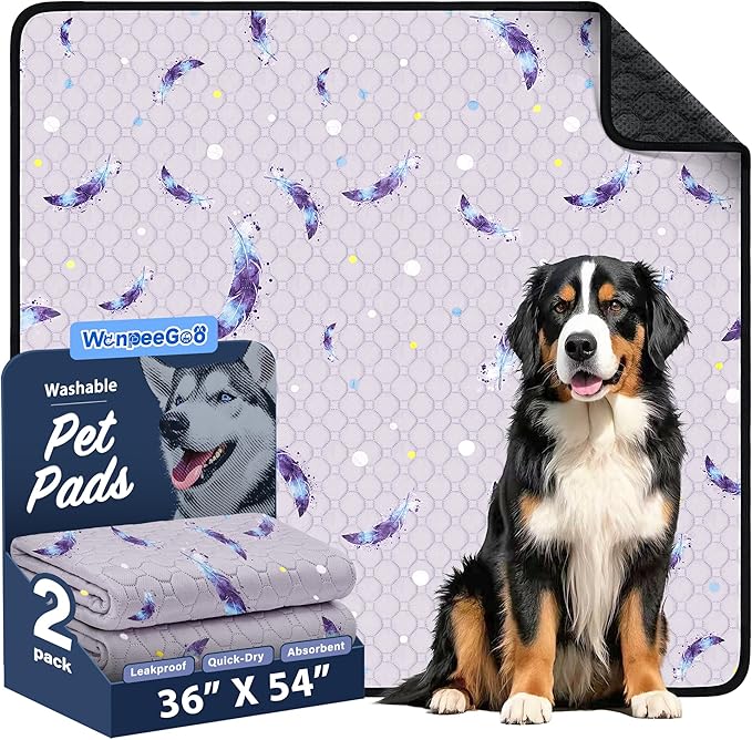 WanpeeGoo Washable Pee Pads for Dogs, 2 Pack Reusable Puppy Pads, Super Absorbent & Leakproof Dog Pads, Anti-Slip Dog Pee Pads for Puppy Training & Incontinence, Leaf Pattern, 36"x54"