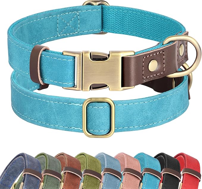 Didog Soft PU Leather Dog Collars for Small Dogs,Classic Adjustable Dog Collars with Quick Release Metal Buckle,Easy Clean and Comfortable with Nylon Lining,Light Blue,S Neck 11-15"