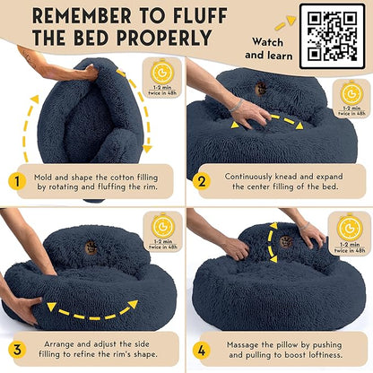 PetJett Dog Beds Large Sized Dog - 36'' Calming Round Bed, Anti-Slip & Washable Super Soft Donut Bed, Fluffy Faux Fur Anti-Anxiety Premium Comfort Pet Bed, Fits Dogs up to 80 lbs - Dark Grey
