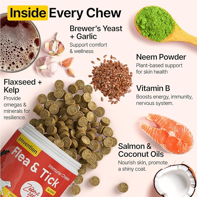 Flea and Tick Prevention for Dogs Chewable – Natural Flea Pills for Dogs, All Breeds & Ages, Chicken Flavor – Dog Flea and Tick Treatment Chewable Supplement – 2 Pack, 340 Count, Made in USA