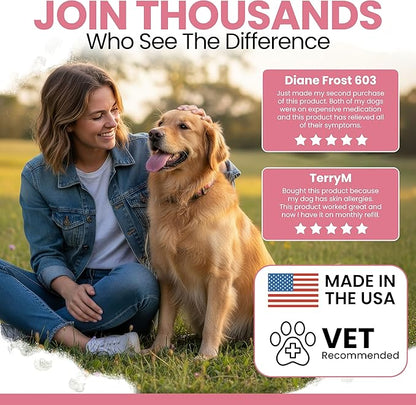 Dog Allergy Chews - 90 Delicious Soft Chew Treats - Anti Itch Allergy Relief for Dogs and Cats - Boosts Immune System, Promotes Skin Health - Seasonal Treatment for Pets - Made in The USA