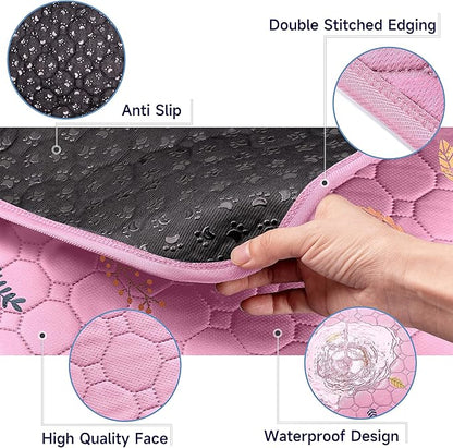 Sunheir 2 Pack Washable Guinea Pig Pee Pads, 24" x 48" Waterproof Reusable Guinea Pig Cage Liners, Absorbent Bedding Training Mat for Small Animal Guinea Pigs Rabbit Bunny Hamster - Pink