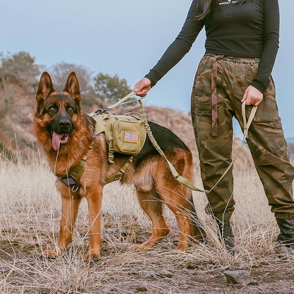 Forestpaw Tactical Dog Leash for Large Dogs,Heavy Duty Bungee Dog Leash with Shock Absorption,2 Padded Handles for Training Running Walking,Adjustable 4-5FT,Khaki