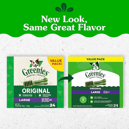 Greenies Veterinarian-Recommended Natural Dental Dog Treats, Large Size, Original Flavor, 36 oz. Pack, 24 Count