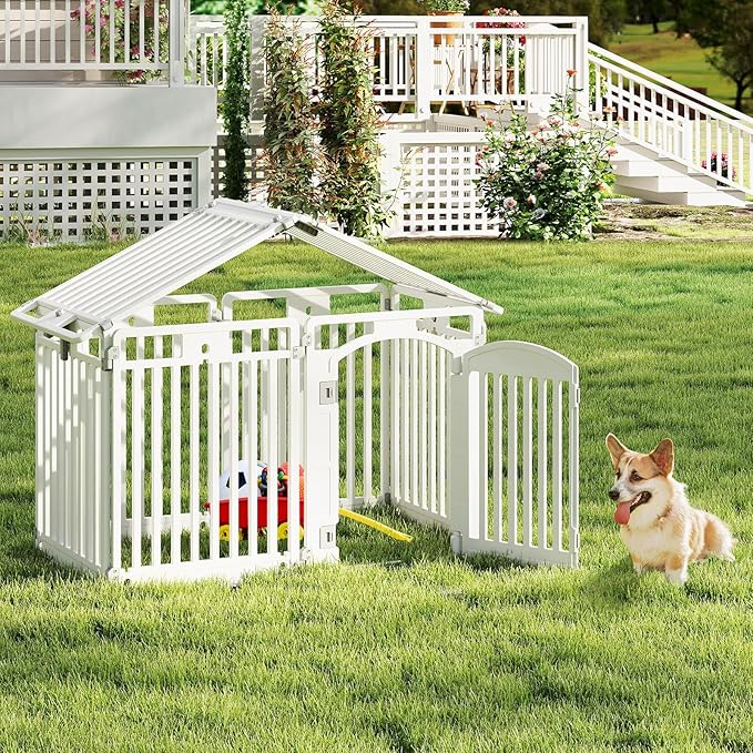 Giantex 16 Panel Dog Playpen, 32'' Tall Plastic Pet Fence with Lockable Door, Indoor Outdoor Portable Dog Exercise Pen for Small Medium Dogs, Expandable & Configurable into Square or Rectangle