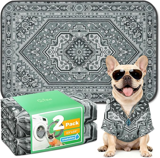 FXW Washable Pee Pads for Dogs, Leak-Proof & Non-Slip, Specifically Designed for 36inch Cages, 23" x 35" Rectangle, Boho Grey, 2 Packs