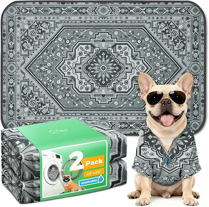 FXW Washable Pee Pads for Dogs, Leak-Proof & Non-Slip, Specifically Designed for 36inch Cages, 23" x 35" Rectangle, Boho Grey, 2 Packs